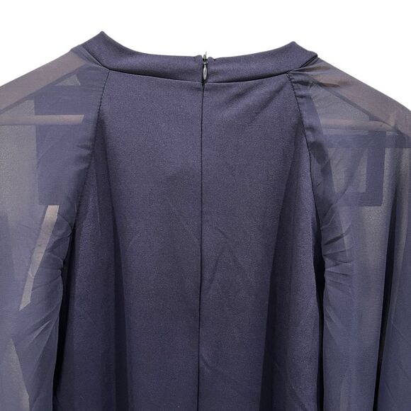 Evening Gown Chiffon Cape Sleeve Maxi Dress Slit Dark Blue Size Large NWOT - Picture 8 of 14